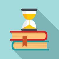 Hourglass on books icon, flat style vector