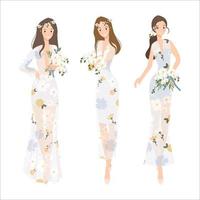 hermosa bohemia casual novia mucama dibujos animados estilo plano vector
