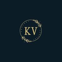 monograma de belleza kv inicial y diseño de logotipo elegante, logotipo de escritura a mano de firma inicial, boda, moda, floral y botánica con plantilla creativa. vector
