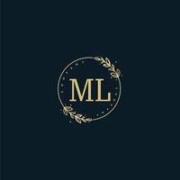 Initial ML beauty monogram and elegant logo design, handwriting logo of initial signature, wedding, fashion, floral and botanical with creative template. vector