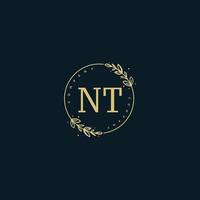 Initial NT beauty monogram and elegant logo design, handwriting logo of initial signature, wedding, fashion, floral and botanical with creative template. vector