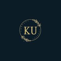 Initial KU beauty monogram and elegant logo design, handwriting logo of initial signature, wedding, fashion, floral and botanical with creative template. vector