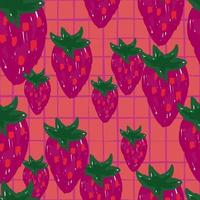 Freehand strawberries seamless pattern . Doodle strawberry endless wallpaper. vector