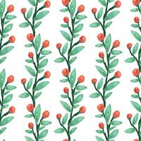 Seamless pattern with berry branches. Hand drawn wild berries floral wallpaper. vector