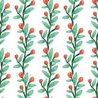 Seamless pattern with berry branches. Hand drawn wild berries floral wallpaper. vector