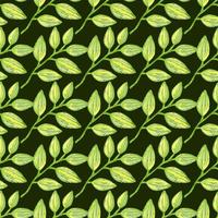 Freehand branches with leaves seamless pattern. Hand drawn organic background. Decorative forest leaf endless wallpaper. vector