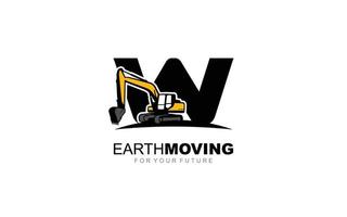 W logo excavator for construction company. Heavy equipment template vector illustration for your brand.