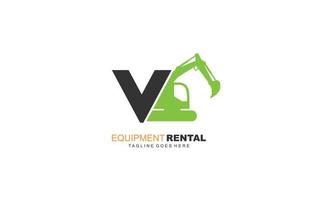 V logo excavator for construction company. Heavy equipment template vector illustration for your brand.