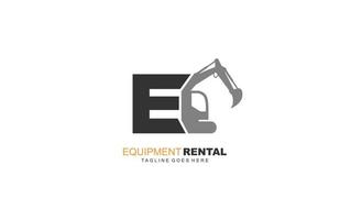 E logo excavator for construction company. Heavy equipment template vector illustration for your brand.