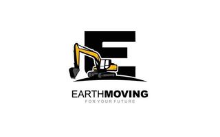 E logo excavator for construction company. Heavy equipment template vector illustration for your brand.