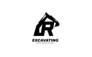 R logo excavator for construction company. Heavy equipment template vector illustration for your brand.