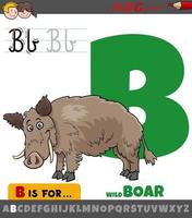 letter B from alphabet with cartoon wild boar animal vector