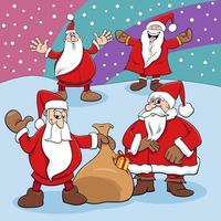 cartoon Santa Clauses comic characters on Christmas time vector