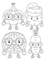 Set vector outline illustration of vegetables mascot character for coloring book