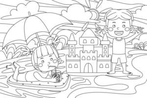 Vector outline illustration of cute kids holiday for coloring book