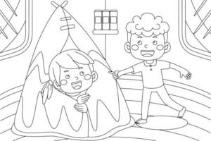 Vector outline illustration of cute kids activity for coloring book