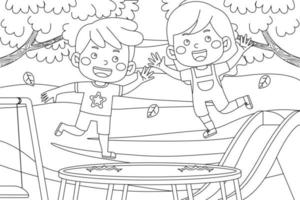 Vector outline illustration of cute kids activity for coloring book