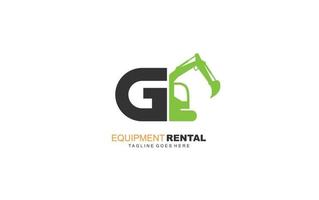 G logo excavator for construction company. Heavy equipment template vector illustration for your brand.