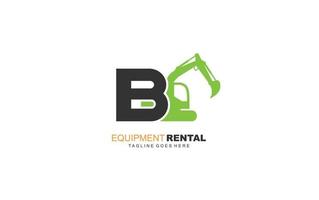 B logo excavator for construction company. Heavy equipment template vector illustration for your brand.