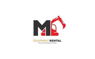 M logo excavator for construction company. Heavy equipment template vector illustration for your brand.