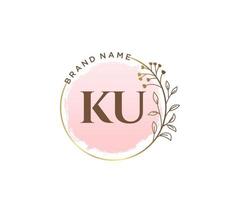 Initial KU feminine logo. Usable for Nature, Salon, Spa, Cosmetic and Beauty Logos. Flat Vector Logo Design Template Element.