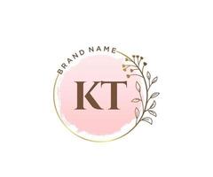 Initial KT feminine logo. Usable for Nature, Salon, Spa, Cosmetic and Beauty Logos. Flat Vector Logo Design Template Element.