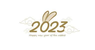 Happy chinese new year 2023 year of the rabbit for greeting card, poster, banner, brochure, calendar. gold line art characters. vector design. Translation Happy new year