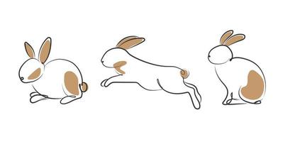 Continuous line drawing of rabbit set,  vector minimalistic simple hand-drawn. Happy Chinese New Year 2023, year of the rabbit.