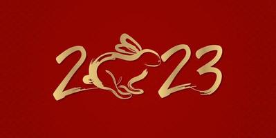 Happy Chinese new year 2023, the year of the rabbit zodiac for  greeting card, poster, banner, brochure, calendar. red and gold line art characters. vector design.