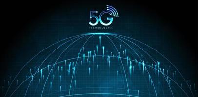 Tecnología 5g con línea de conexión de red informática entre edificios. conectividad y sistemas de redes globales e Internet de las cosas concepto. diseño vectorial vector