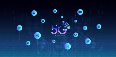 Tecnología 5g con línea de conexión de red informática entre edificios. conectividad y sistemas de redes globales e Internet de las cosas concepto. diseño vectorial vector