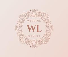 colección de logotipos de monograma de boda con letras iniciales wl, plantillas florales y minimalistas modernas dibujadas a mano para tarjetas de invitación, guardar la fecha, identidad elegante para restaurante, boutique, café en vector