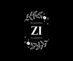 colección de logotipos de monograma de boda con letras iniciales zi, plantillas florales y minimalistas modernas dibujadas a mano para tarjetas de invitación, guardar la fecha, identidad elegante para restaurante, boutique, café en vector