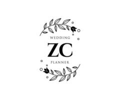 colección de logotipos de monograma de boda con letras iniciales zc, plantillas florales y minimalistas modernas dibujadas a mano para tarjetas de invitación, guardar la fecha, identidad elegante para restaurante, boutique, café en vector