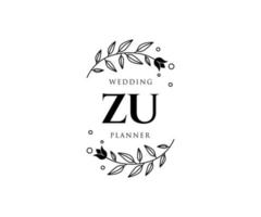 ZU Initials letter Wedding monogram logos collection, hand drawn modern minimalistic and floral templates for Invitation cards, Save the Date, elegant identity for restaurant, boutique, cafe in vector