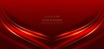 Abstract 3d gold curved red ribbon on red background with lighting effect and sparkle with copy space for text. vector