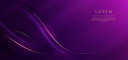 Luxury curve golden lines on dark purple  background with lighting effect copy space for text. Luxury design style. vector