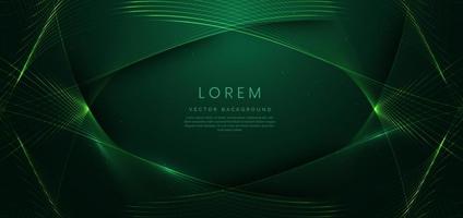 Abstract luxury curve glowing lines on dark green  background. Template premium award design. vector