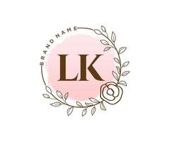 Initial LK feminine logo. Usable for Nature, Salon, Spa, Cosmetic and Beauty Logos. Flat Vector Logo Design Template Element.