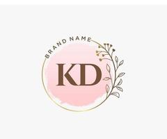 Initial KD feminine logo. Usable for Nature, Salon, Spa, Cosmetic and Beauty Logos. Flat Vector Logo Design Template Element.