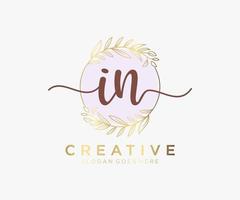 Initial IN feminine logo. Usable for Nature, Salon, Spa, Cosmetic and Beauty Logos. Flat Vector Logo Design Template Element.