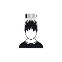 Man with low battery over head icon, simple style vector