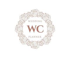 colección de logotipos de monogramas de boda con letras iniciales wc, plantillas florales y minimalistas modernas dibujadas a mano para tarjetas de invitación, guardar la fecha, identidad elegante para restaurante, boutique, café en vector