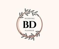 BD Initials letter Wedding monogram logos collection, hand drawn modern minimalistic and floral templates for Invitation cards, Save the Date, elegant identity for restaurant, boutique, cafe in vector