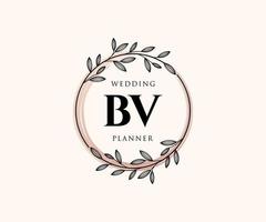 BV Initials letter Wedding monogram logos collection, hand drawn modern minimalistic and floral templates for Invitation cards, Save the Date, elegant identity for restaurant, boutique, cafe in vector