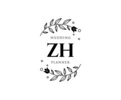 colección de logotipos de monograma de boda con letras iniciales zh, plantillas florales y minimalistas modernas dibujadas a mano para tarjetas de invitación, guardar la fecha, identidad elegante para restaurante, boutique, café en vector