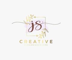 Initial JS feminine logo. Usable for Nature, Salon, Spa, Cosmetic and Beauty Logos. Flat Vector Logo Design Template Element.