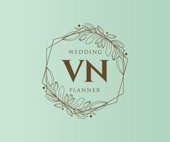 VN Initials letter Wedding monogram logos collection, hand drawn modern minimalistic and floral templates for Invitation cards, Save the Date, elegant identity for restaurant, boutique, cafe in vector