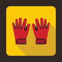 Red winter ski gloves icon, flat style vector