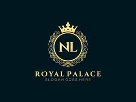 Letter NL Antique royal luxury victorian logo with ornamental frame. vector
